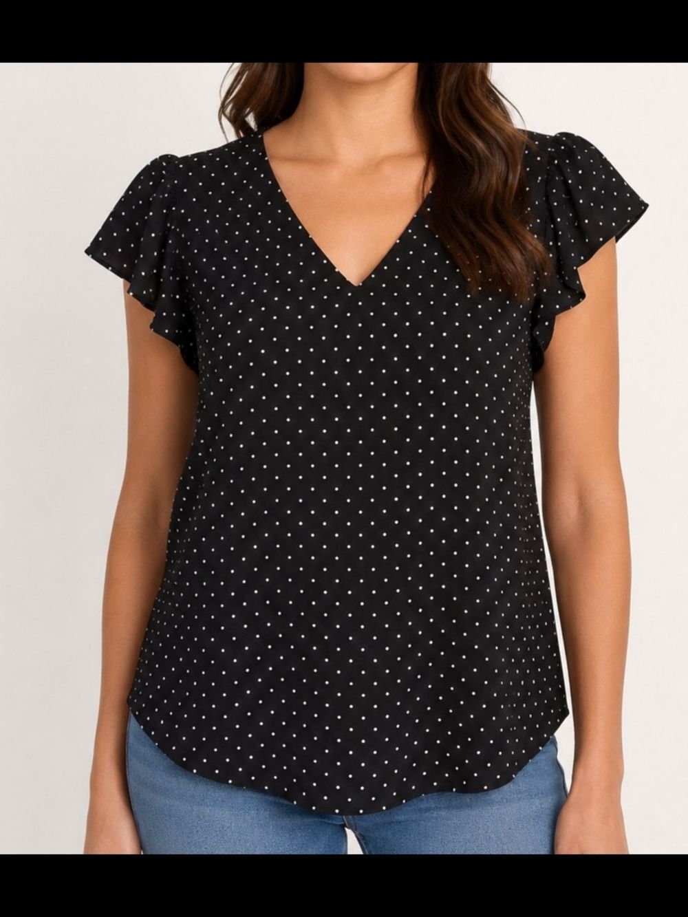 Old Navy Black White Polka Dot Flutter Sleeve Top NWT Women's Sz L